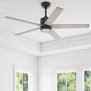 Harbor Breeze Snover 52-in Matte Black with Matte Black/Gray Oak Blades LED Ceil
